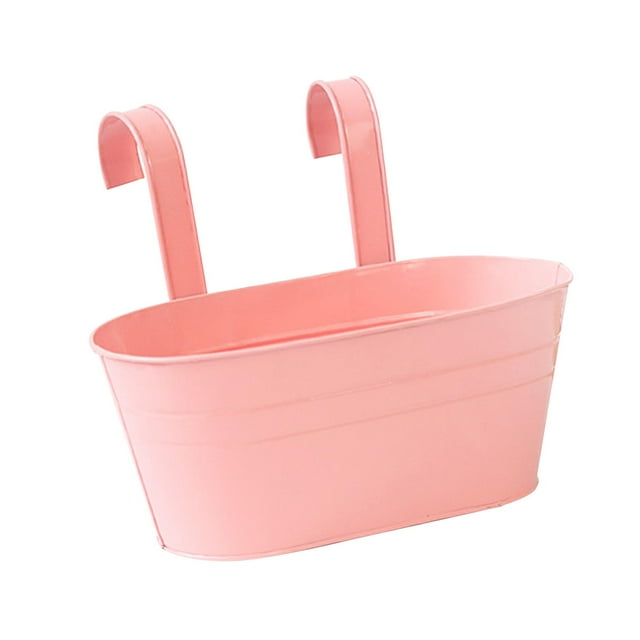 Maceta colgante de hierro con forma de cubo, con orificio de drenaje, para decoración, para porche, guardería, patio y terraza. Rosa