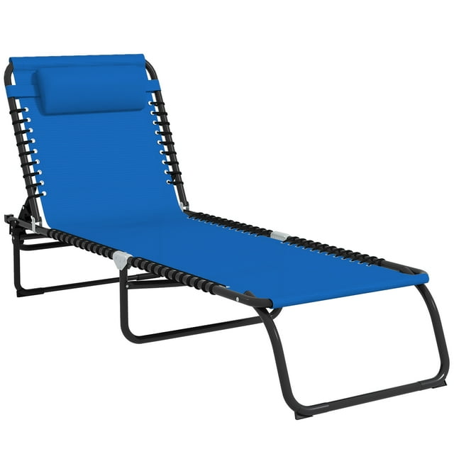 Outsunny Chaise Longue Pliante d'Extérieur, Chaise Longue Réglable en 4 Positions, Chaise Longue Inclinable pour le Camping, la Randonnée et le Jardin, Bleu Marine