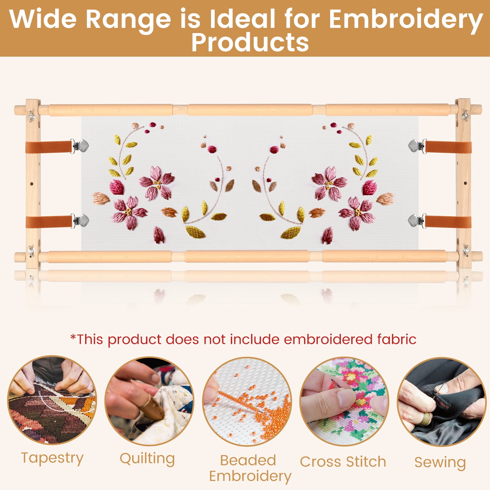 Ikoopy Embroidery Scroll Frame Wooden Cross Stitch Scroll Frame Rotated Needlepoint Embroidery Tapestry Scroll Frame Adjustable Needlepoint Stretcher Frame for Embroidery 12 x 21inch
