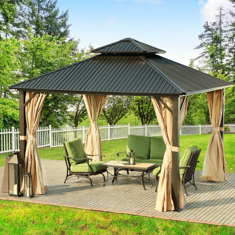 Aoodor 12x12 ft Hardtop Gazebo with Aluminum Frame, 2-Tier Roof