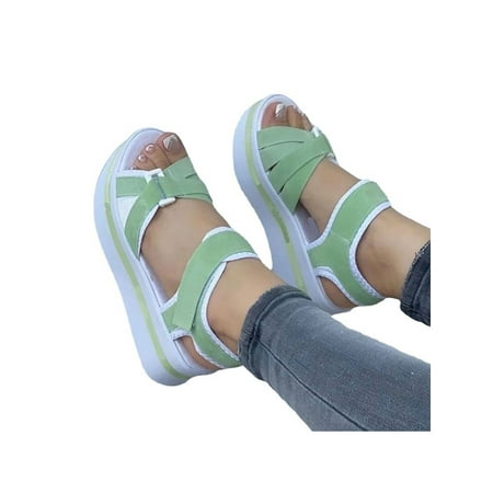 

Lacyhop Women Casual Shoes Ankle Strap Platform Sandal Beach Wedge Sandals Work Magic Tape Lightweight Summer Green 9