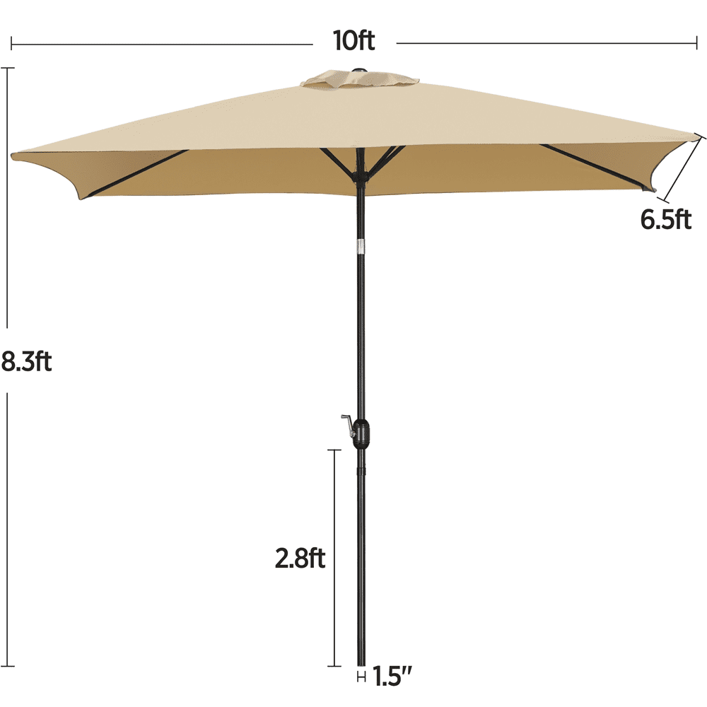 Yaheetech 6.5x10FT Patio Umbrella with Push Button Tilt 6 Sturdy Ribs, Tan