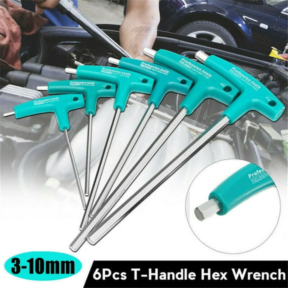 6Pcs Long Metric Allen Hex Key Wrench Set 3-10mm T-Handle Hexagon Vanadium Steel