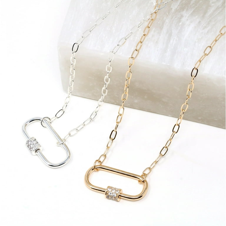 Carabiner Chain Silver Choker Necklace with Clasp Chain and Padlock 20