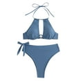 thumbnail image 1 of YDLCAFD independence Day Women Solid Color High Waisted Swimsuit With Underwire And Pads Hollow Sexy Bikini Set, 1 of 7