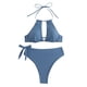 thumbnail image 1 of Gibobby Conjunto de Traje de Baño para Mujer Traje de baño de talle de color sólido para mujer con y almohadillas para el pecho Conjunto de bikini sexy h(Azul,M), 1 of 5