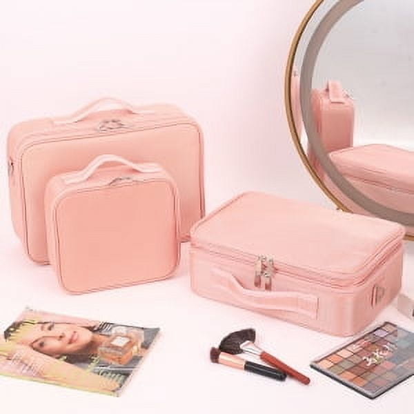 Bolsa de cosméticos portátil grande para mujer, bolsa de almacenamiento de alta capacidad, de alta calidad, caja de herramientas para maquillaje, tatuajes y decoración de uñas, color rosa