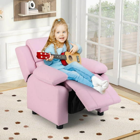 DRAZUNO Pink Deluxe Padded Kids Sofa Armchair Recliner Headrest Children w Storage Arms