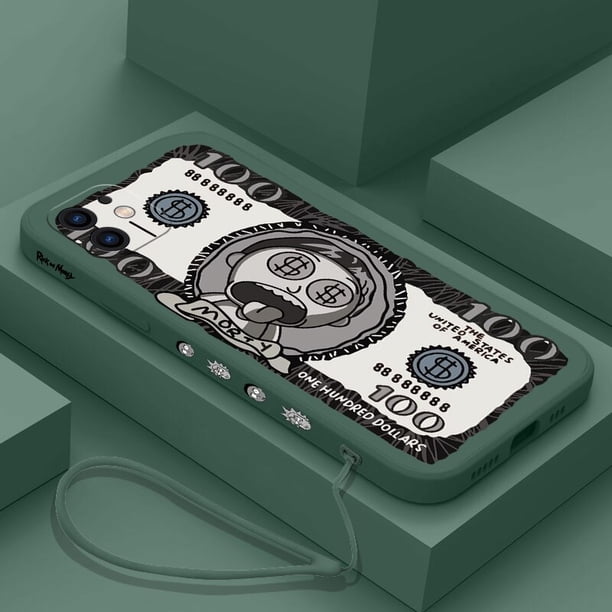 Ricks and Morties-funda de silicona con cordón para iPhone, carcasa de teléfono con diseño de dólar para iPhone 14, 13, 12, 11 Pro Max, Mini, X, XR, XS, SE 2020, 8, 7, 6, 6S Plus Fivean unisex