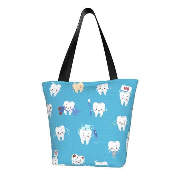 Fotbe Cute Healthy Teeth Bolsa de Playa con Estampado, Bolsa de Hombro, Bolsa de Mano Espaciosa, Bolsa de Viaje Ligera, Bolsa de Compras Versátil