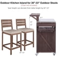 thumbnail image 5 of Harper & Bright Designs Outdoor Kitchen Island with Raised Shelf, Solid Wood Storage Cabinet with Stainless Steel Top, Outdoor Rolling Grill Cart with Internal Storage Rack, Brown, 5 of 18