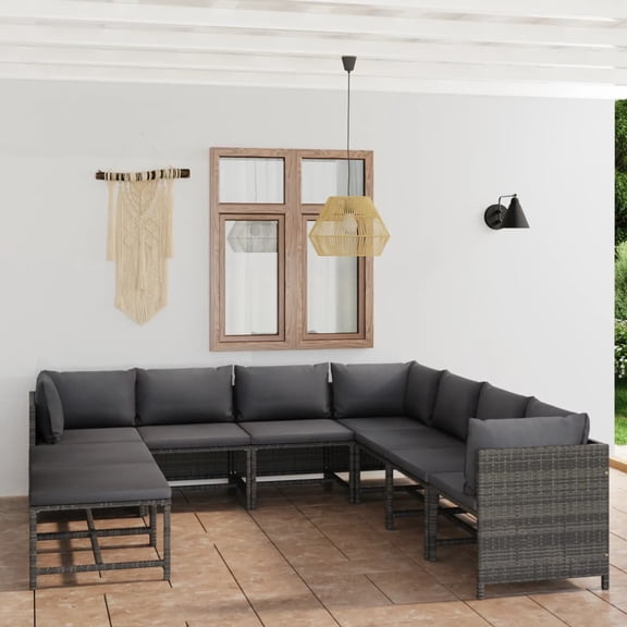 vidaXL Garden Lounge Set Grey PE Rattan 9 Piece Set Modular