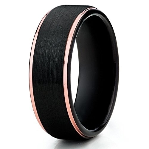 Tungsten Wedding Band Rose Gold Tungsten Ring Black Brushed Tungsten 8mm Tungsten Carbide Comfort Fit