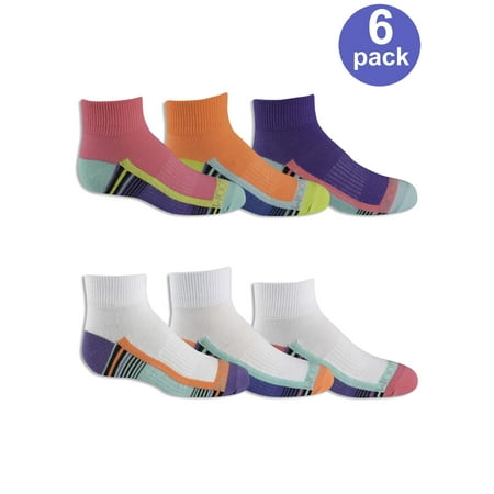 Fruit of the Loom Girls' Everyday Active Lightweight Flat Knit Ankle Socks with Arch Support, 6 Pairs