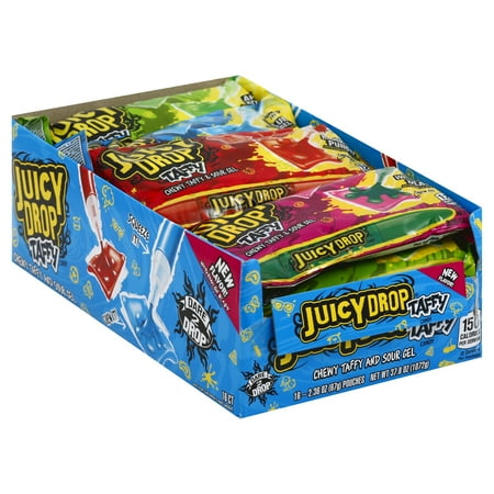 Juicy Drop Taffy Variety Pack  Assorted Flavors Sweet Chewy Candy with Sour Gel Pen  2.36 Oz  16 Count