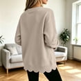 thumbnail image 6 of Dzrciro Sweatshirt for Women, Long Sleeve V Neck Khaki Pullover Tops with Scalloped Hem, Fall Casual Loose Comfy Sweatshirts S-2XL, 6 of 8