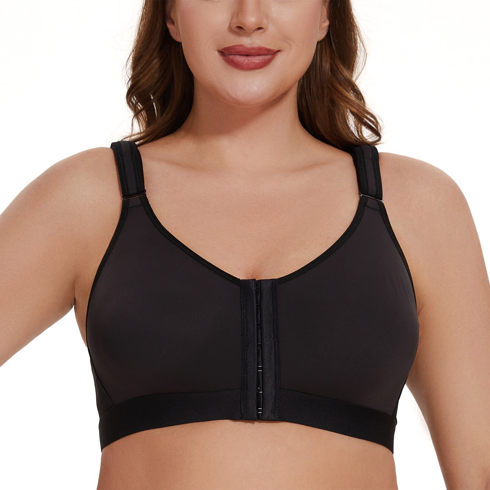 MELENECA Women's Front Closure Wirefree Post Surgery Plus Size Back Support Posture Bra Black 40C