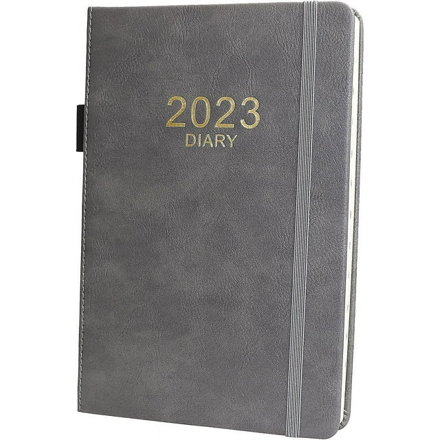 Planificador diario 2023, página al día, tapa dura - Agenda 2022 Libro de citas por horas con calendario mensual, bolsillo interior, 14,5 x 21,5 cm, 332 páginas (gris)