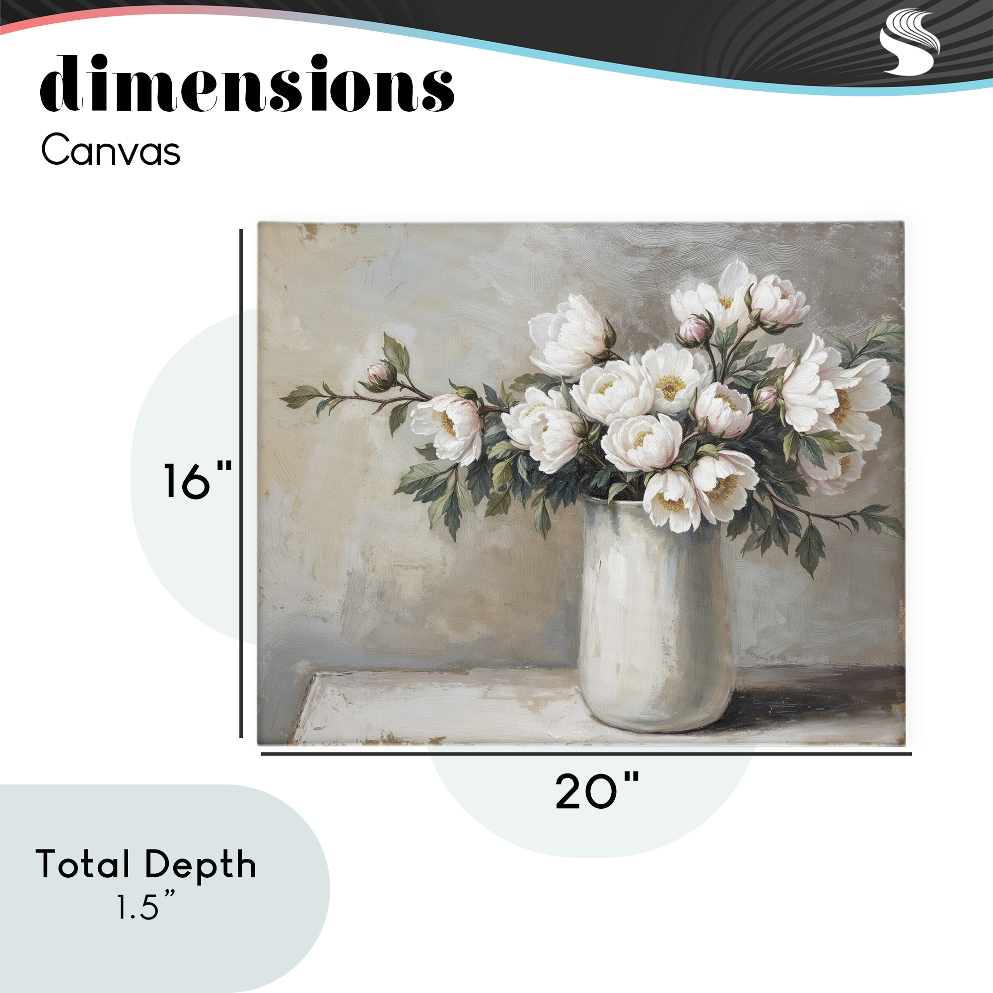 White Flowers in Vase Still Life Canvas Wall Art, design by Lettered and Lined