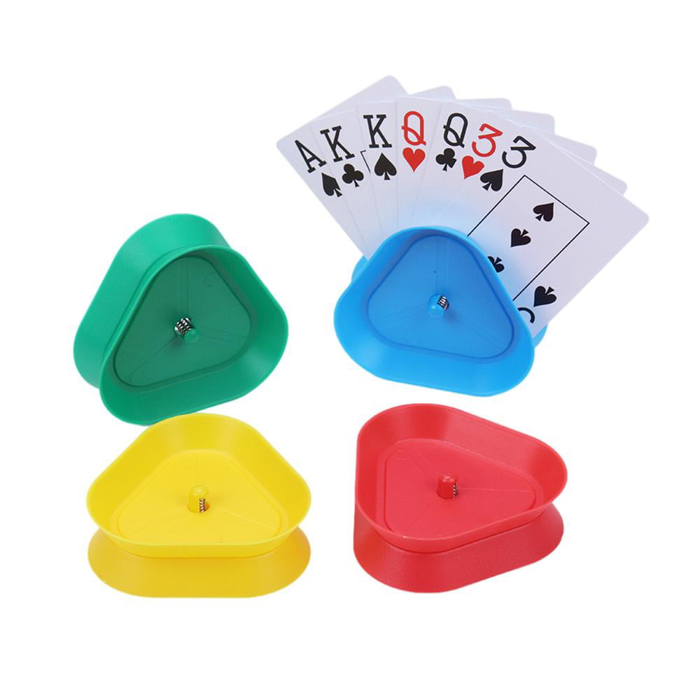 Seniors at Game Night Canasta Jumbo Bridge Euchre Cards Games Blue 2pcs Poker Cards Accessorie Plastic Hands-Free Trays for Kids Playing Card Holders 