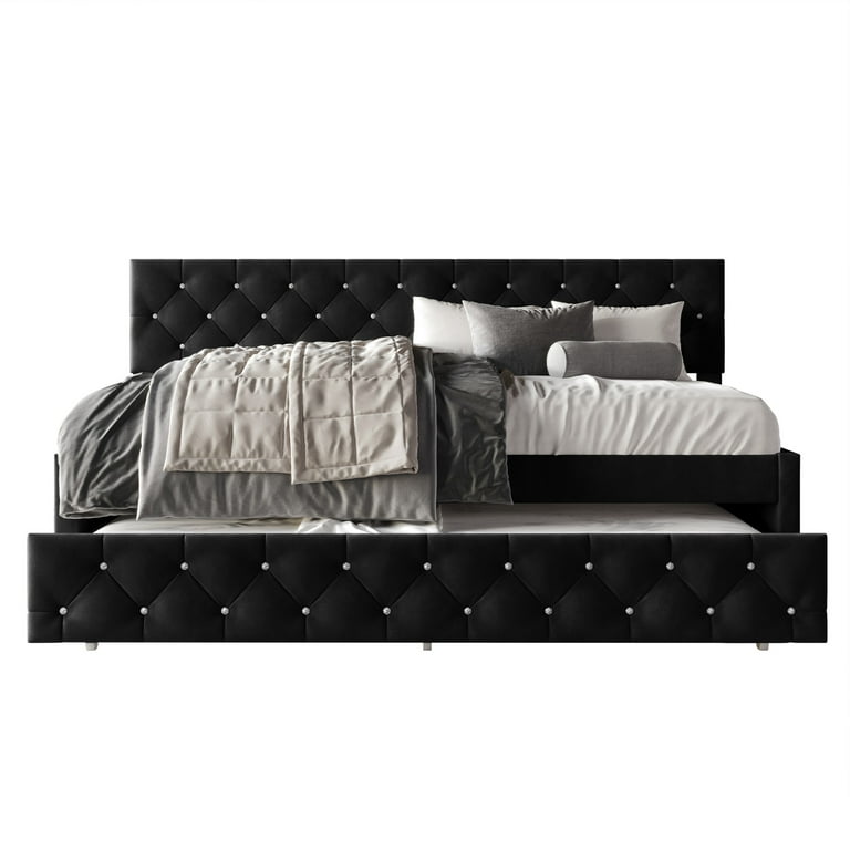 Home Design Darcey Twin Daybed with Trundle, Dark Gray Velvet photo 3
