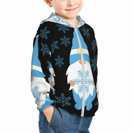 

Uemuo Christmas Gnome Snowflake Pattern Rash Guard for Boys Girls Long Sleeve Swim Shirts UPF 50+ UV Sun Protection Hooded Fishing Shirt with Pocket for Kid-3 Years