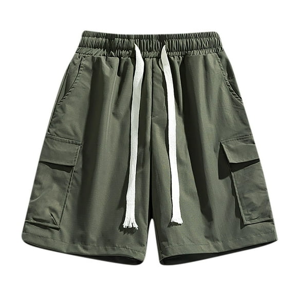 HOOMEUMY Men's Baggy Cargo Shorts with Pockets Drawstring Elastic Waist Solid Loose Fit Summer Beach Shorts Green XXXXL