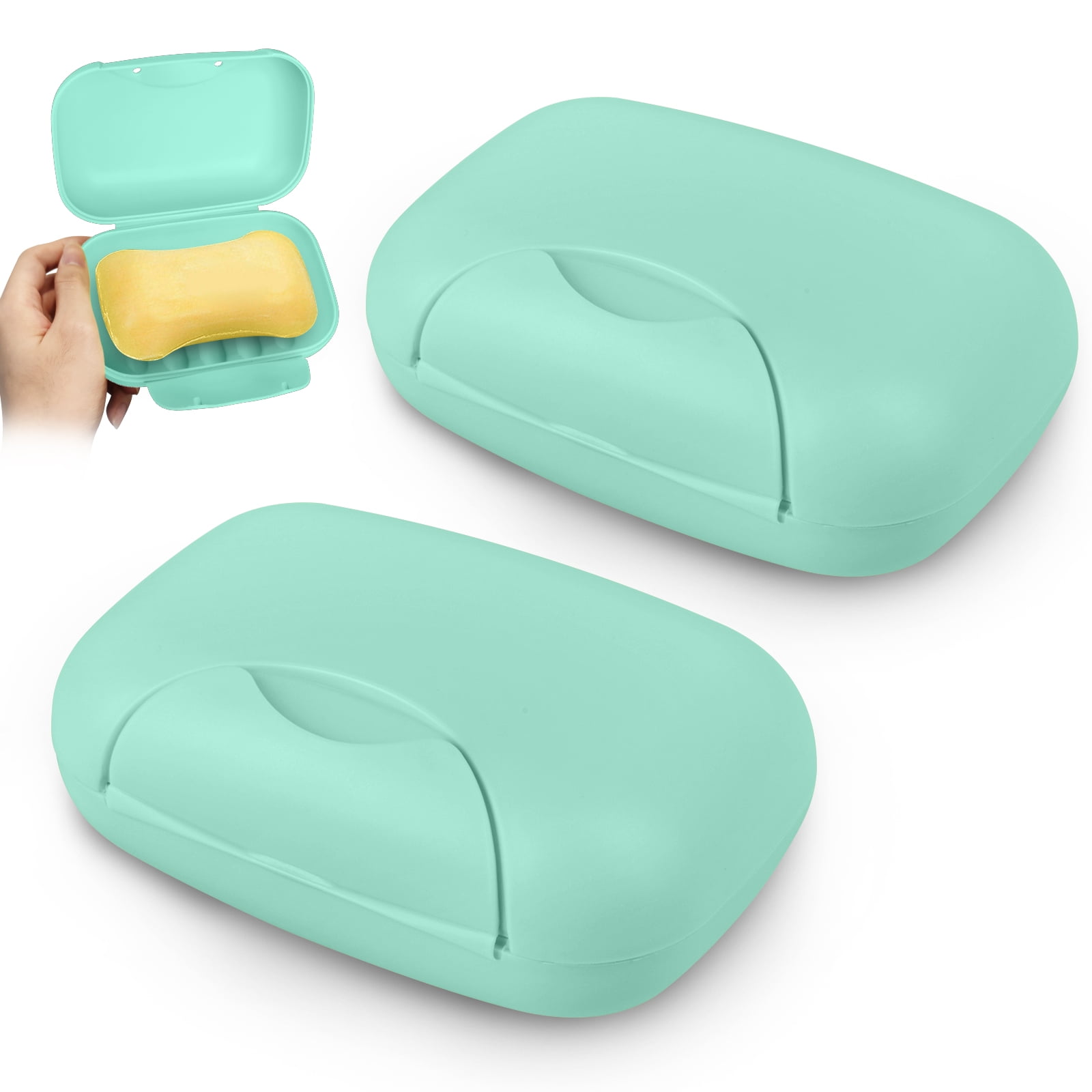2pcs Soap Boxes Holder, TSV Soap Bar Saver Box, Plastic Case Container with Lock, Dish for Bathroom Shower Kitchen, Portable Tray for Gym Travel Camping Outdoor