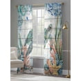 thumbnail image 3 of Summer Ocean Turtle Sheer Curtains 108 Inch Long 2 Panels, Nautical Colorful Sea Fish Octopus Coral Wood Grain Light Filtering Rod Pocket Curtains, Sheer Voile Drapes for Living Room, 52"x108", 3 of 8