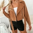 thumbnail image 4 of Gibobby chaquetas largo de algodón Chaqueta corta casual de mujer con cierre de cremallera para otoño invierno (Caqui, L), 4 of 4