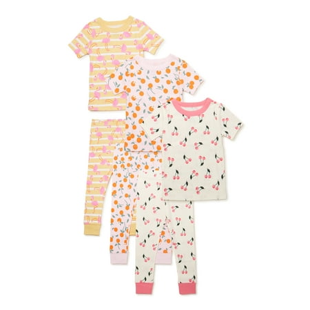 

Wonder Nation Toddler Girls Cotton Tight Fit Pajama Set 6-Piece Sizes 12M-5T