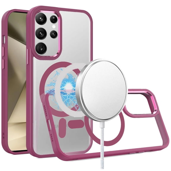 Designed for Samsung Galaxy S24 Plus /S24  Premium MagSafe Compatible Transparent Clear Acrylic with Color Frame Hybrid TPU Hard Phone Case Cover [Clear Burgundy]