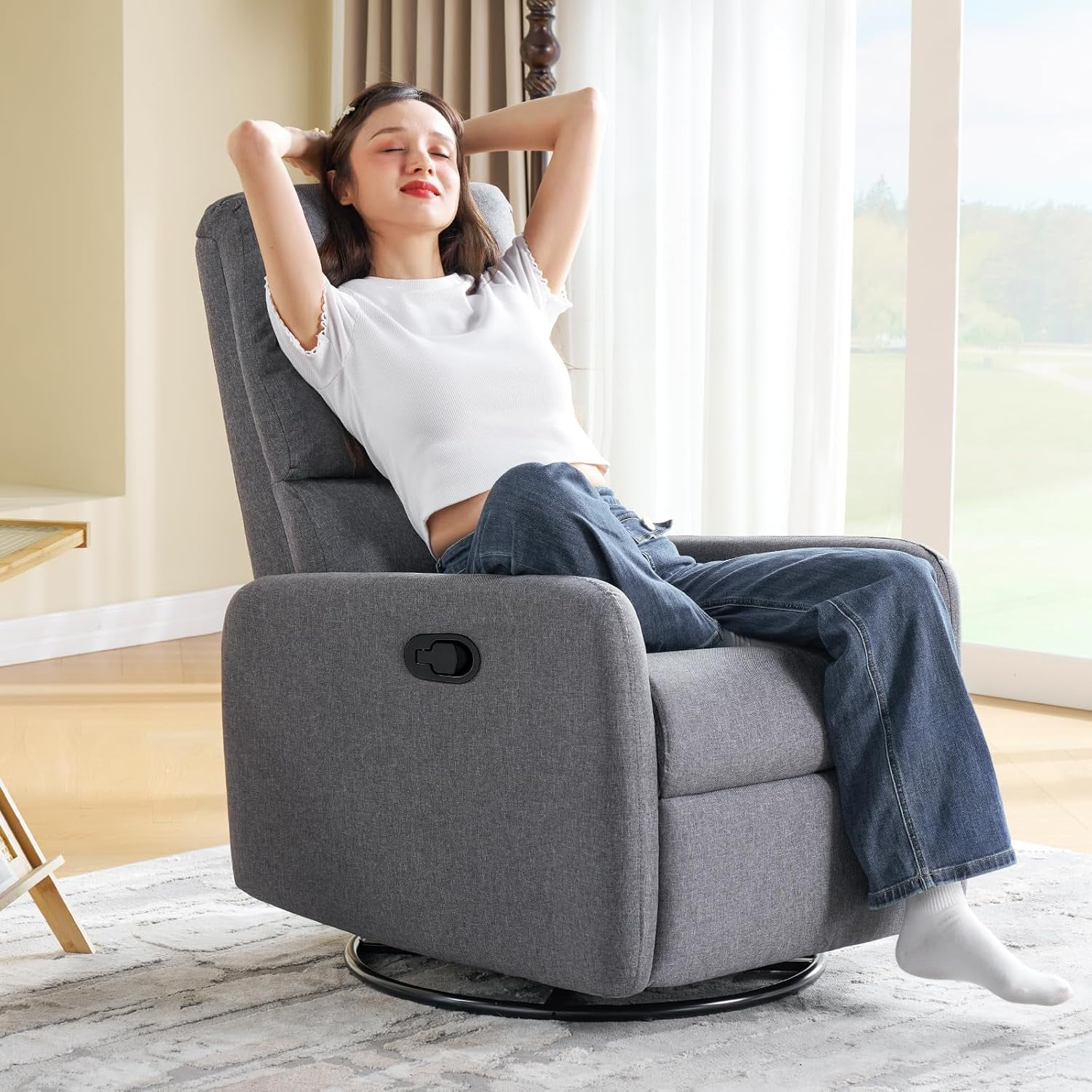 Jocisland Swivel Glider Rocking Recliner Chair for Adults, Nursery Rocker Reclining,  Upholstered Single Sofa Armchair for Living Room Bedroom Nursing, Linen Gray