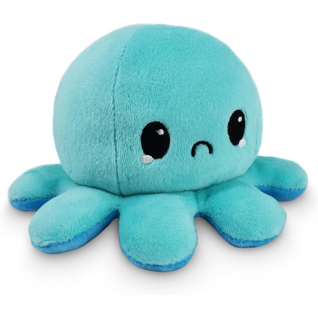 TeeTurtle - El peluche de pulpo reversible original - Azul feliz + azul claro triste - Lindos animales de peluche sensoriales que muestran tu estado de ánimo 4 pulgadas