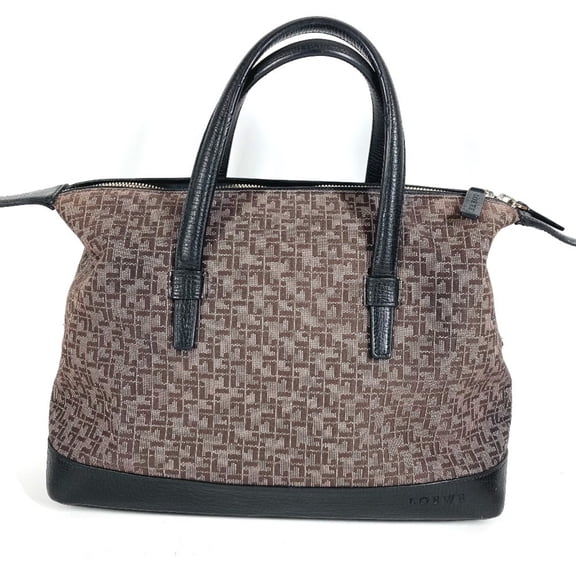 Pre-Owned LOEWE Vintage All-Over Print Logo Bag Tote Handbag Leather Canvas Women's Black