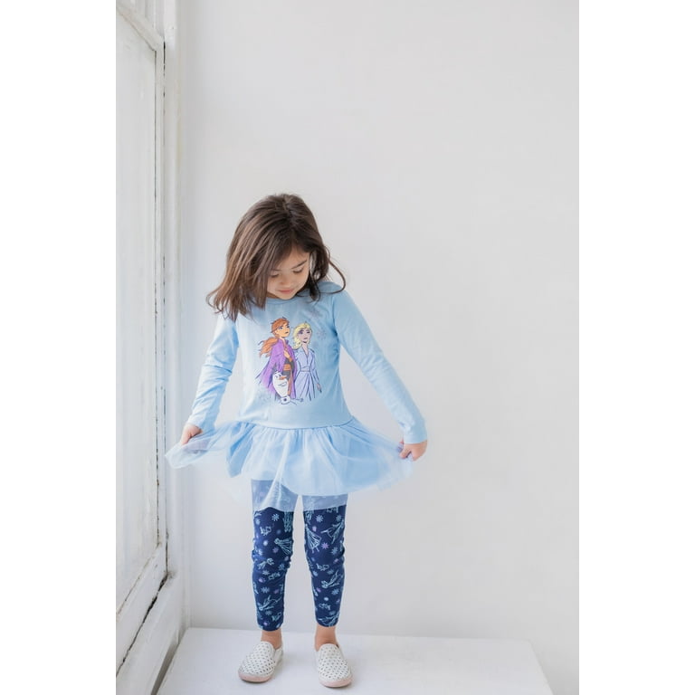 Disney Frozen Elsa Princess Anna Toddler Girls Peplum T-Shirt and Leggings  Outfit Set Infant to Little Kid