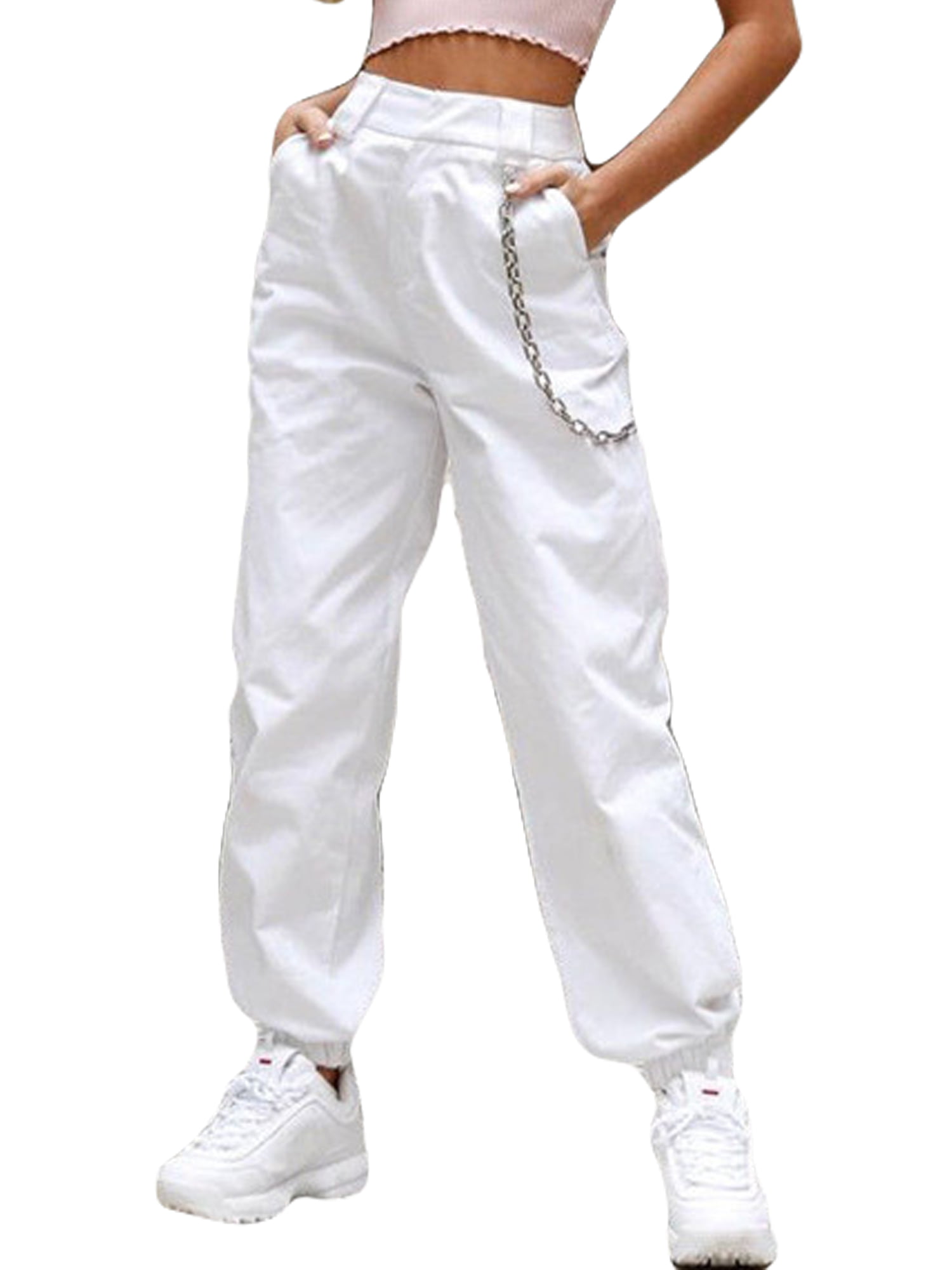 Dewadbow - Women Hip Hop Pants High Waist Cargo Baggy Harem Trousers ...