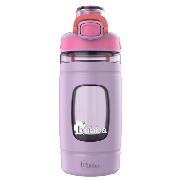 bubba Kids Flo Water Bottle, 16 oz (473 ml), Wide Mouth, Silicone Sleeve, Push Button Lid, Lavender/Frost