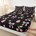 thumbnail image 3 of Manfei Chic Bowknot Bow Bed Sheets King,Cute Strawberry Bedding Sets King Size,Pink Black Bowtie Sheet Set King For Girls,Lightweight Bedroom Decorative,4pcs, 3 of 7