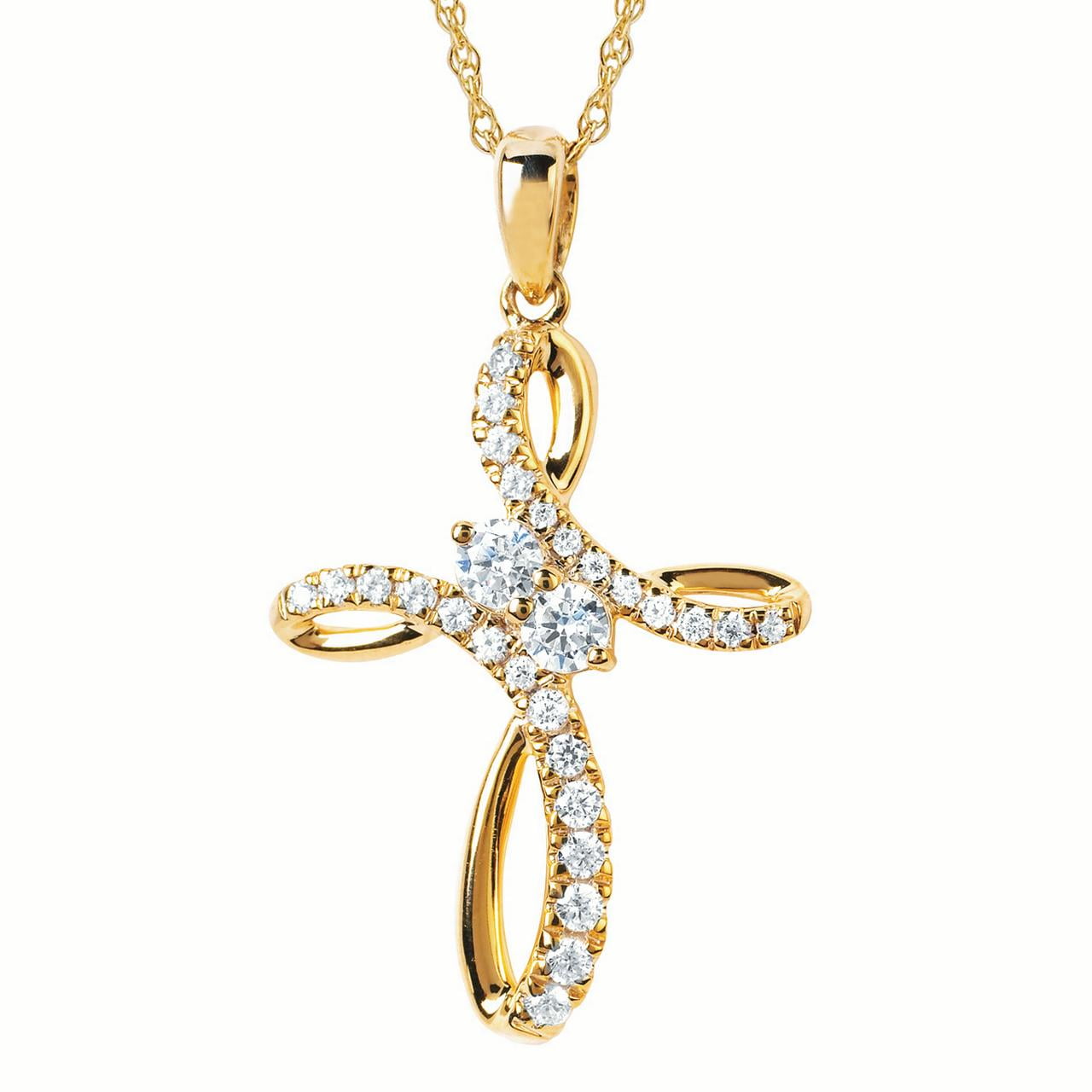 Boston Bay 14k Yellow Gold .32 Cttw. Diamond Cross Pendant Necklace