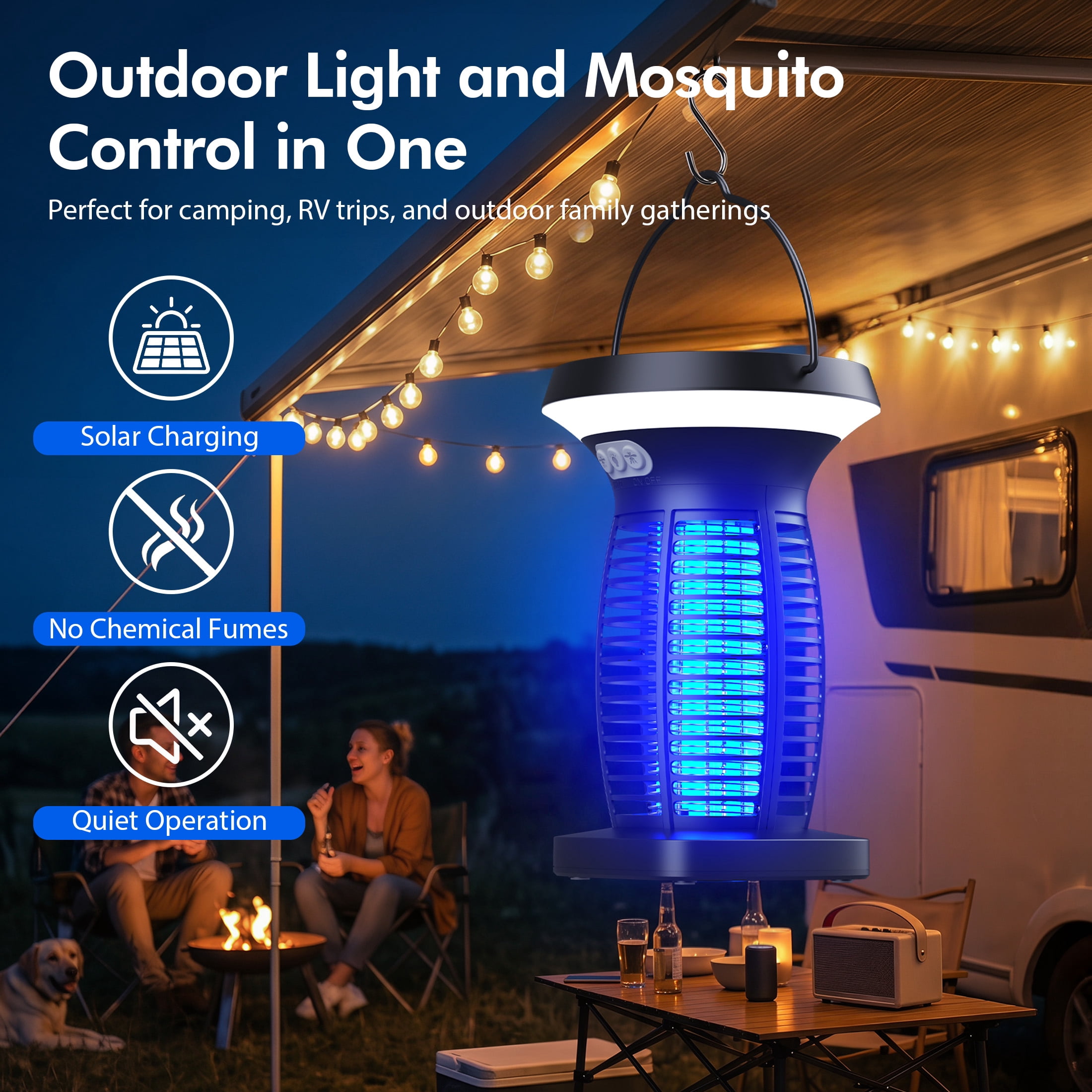 Aenkyo Solar Bug Zapper Outdoor, 4200V Mosquito Killer Lamp, 3-in-1 LED Light, IPX5