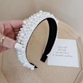 thumbnail image 4 of Diadema nupcial con cuentas gruesas y anchas de satén brillante con nudo de perla de imitación blanca, aro para el pelo elegante, Accesorios para peinados para mujeres y niñas, 4 of 4