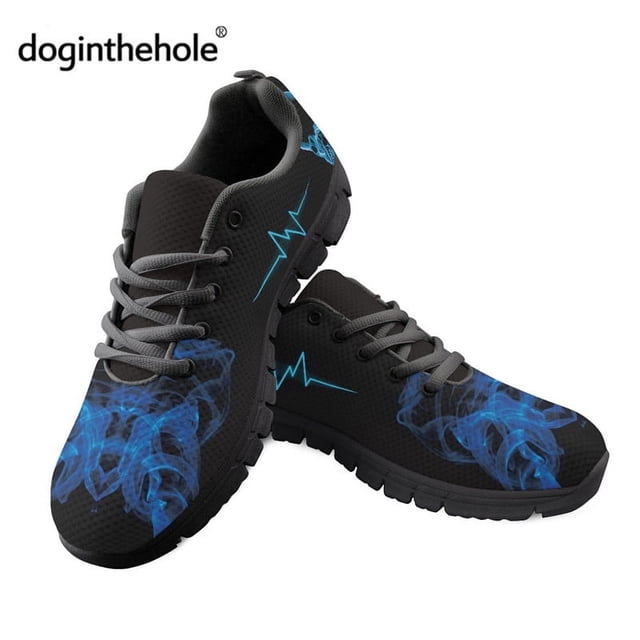 Doginthehole X-ray Design - Zapatos de enfermería para mujer, zapatillas informales con cordones, zapatos planos de malla con estampado de esqueleto a la moda