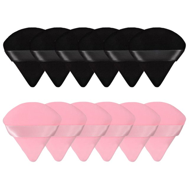 12 Pieces Triangle Powder Puff Soft Makeup Puff for Face Loose Powder Cosmetic Foundation Sponge Wet Dry Makeup Tool Black/Pink
