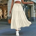 thumbnail image 2 of Women High Waisted Flowy Tiered Linen Skirt Casual Pleated A-Line Beach Long Skirts with Tie  XL, 2 of 5
