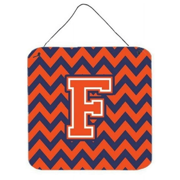 Letter F Chevron Orange & Blue Wall or Door Hanging Prints, 6 x 0.02 x 6 in.