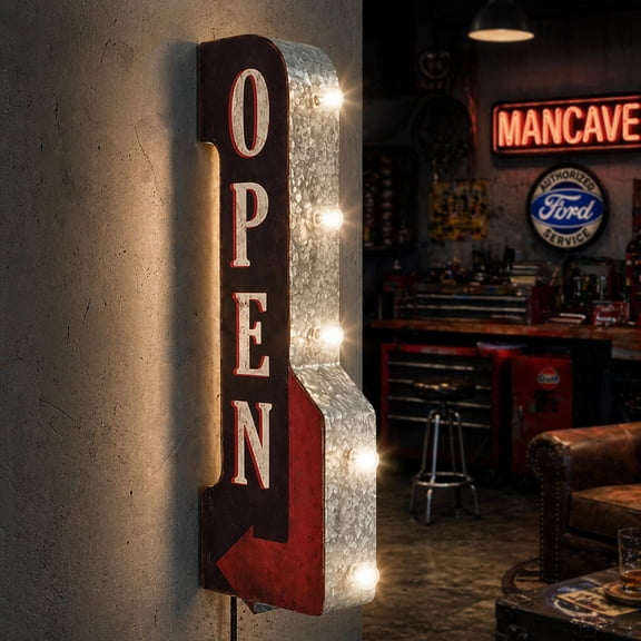 American Art Decor Metal Retro Vintage Open LED Marquee Off the Wall Sign