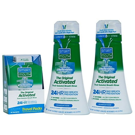 Travel Rinse - SmartMouth ON THE GO Bundle-Original Activated 24HR Fresh Breath Rinse 2-Pack and Single Travel Packs