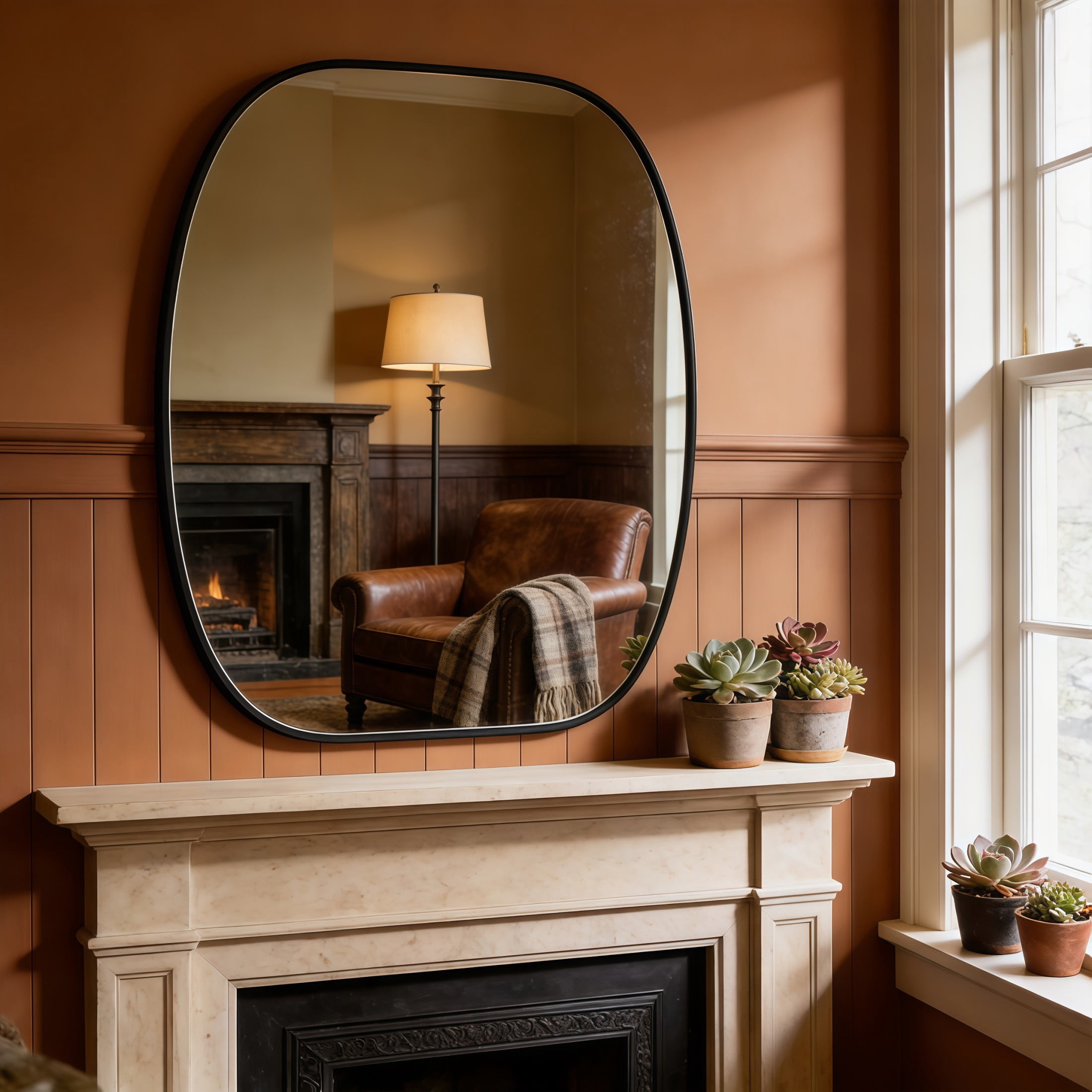Noble House 30"x40" Unique Metal Framed Oval Wall Mirror, Modern Oblong Vanity Mirror for Bathroom & Entryway, Black