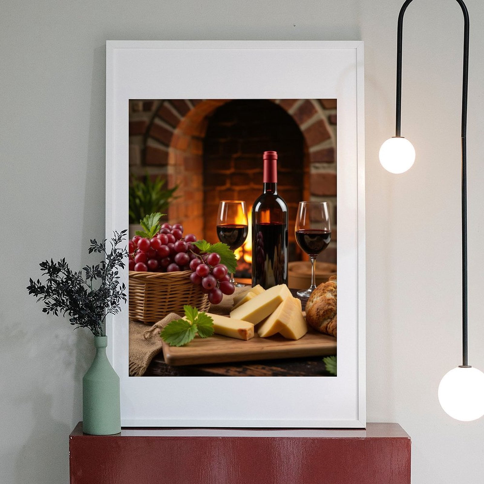 Diamond Art Kit for Adults, Wine Grapes Cheese Bread Fireplace Diamond Painting for Adults Beginners, DIY Diamond Art Painting Kits, 5D Diamond Painting Crafts for Home Decor 12x16 Frameless